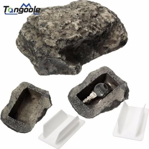 Outdoor Spare Key Unique Appearance Stone Shape Security Safe Storage Box Portable Small Size Resin Desktop Keys Storage Box