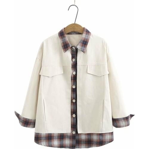 Plus size cotton Plaid patchwork women loose Cardigan shirts 2021 new spring autumn casual ladies shirt female tops oversize