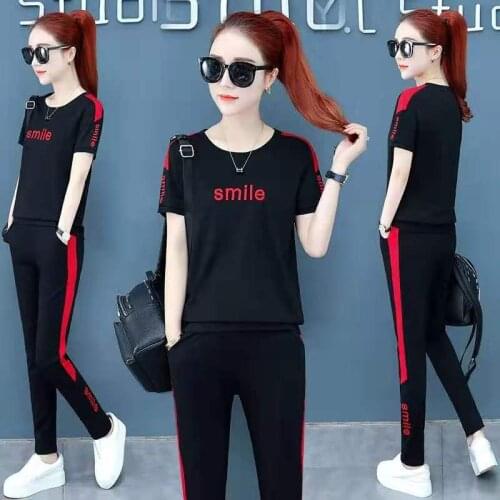 Spring and Autumn Fashion New 2 Piece Set Women Summer Short Sleeve Simple Red Two Piece Set Women White Black