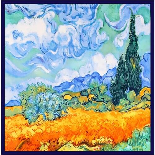 Van Gogh oil painting landscape Scarf Brand Design Silk Women Scarf Bandana Headband Fashion Timpanist Hijab Neckerchief 2021