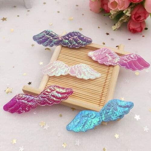 100pcs Glitter AB Fabric Pretty angel wings Appliques Wedding Patches DIY Hair Clip Accessories Craft Supplies SA12*2