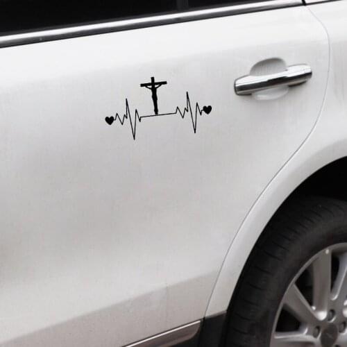 14.8CM*8.4CM Christian Jesus Cross Heartbeat Vinyl Black/Silver High Quality Car Sticker C22-1092