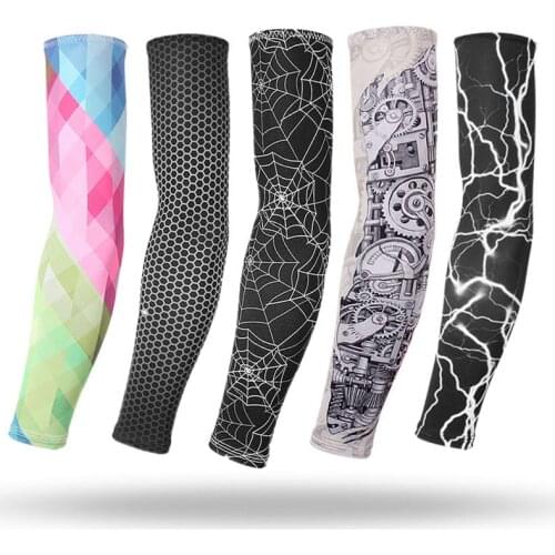 Breathable Tattoo Sleeves Ice Silk Fabric UV Protection Running Arm Sleeve Fitness Basketball Elbow Sport Cycling Arm Warmers