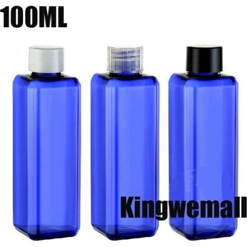 300pcs/lot 100ml PET Bottle, square shoulder Plastic Comestic Bottle,Blue Lotion Container R20-100ml