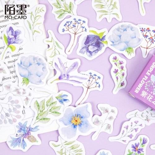 46pcs Purple Flower Series Cute Boxed Kawaii Flowers Stickers Planner Scrapbooking Stationery Japanese Diary Mini Paper Stickers