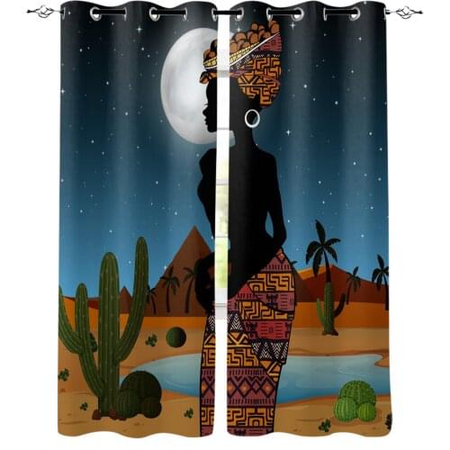 African Woman Desert Cactus Night Curtain For Kitchen Living Room Bedroom Curtains Home Decoration Window Treatments Drapes
