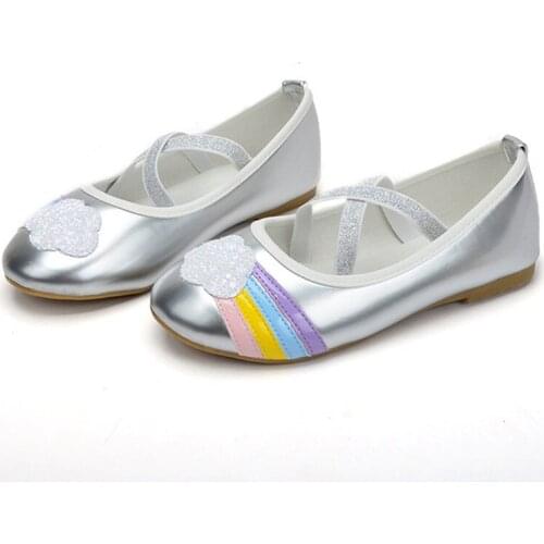 Little Girls Ballet Dancing Flats Shoes Rainbow Clouds Toddler Girls Glitter Embroidery Princess Shoes Silver White Christmas 3t