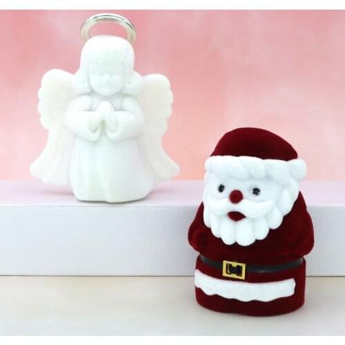 Velvet Lovely Angel Santa Claus Christmas Necklace Ring Earrings Casket Present Gift Boxes For Jewellry Wrap Holder Wholesale