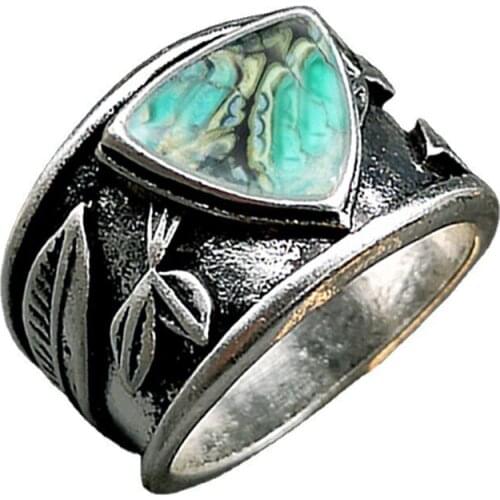 Boho Turquoise Wide Ring Retro Silver Tree Leaf Ornament Ring Vintage Color Knuckle Cocktail Rings For Women Men Party Jewelry