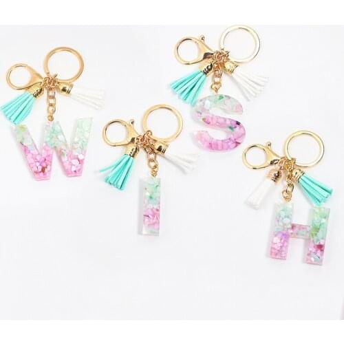 Cute Resin Letter A-Z Tassel Keychain For Women Handbag Backpack Pendant Fashion Car Jewelry Hollowed-out Words Keyrings