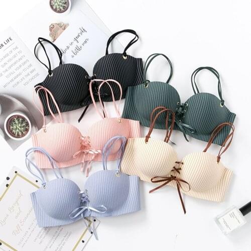 New Women Sexy Bra Striped Seamless Lingerie Bralette Wireless Push Up Brassiere Female Underwear Soft Cup Intimates