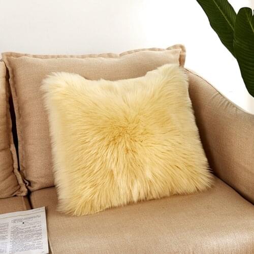 Faux Fur Decorative Pillowcase Solid Color Red Pink Blue White Throw Pillow Cover Soft Warm Fluffy Plush Bed Sofa Cushion Cover