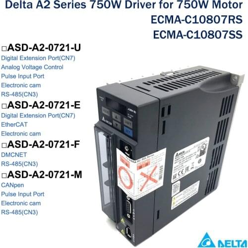 Delta A2 750W Servo Driver,ASD-A2-0721-U/E/F/M,Digital Extension Port,E-CAM,EtherCAT,DMCNET,RS-485,CANopen 0.75KW 220V 1PH 3PH