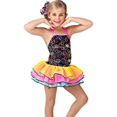 Childrens 3 Layers Ballet Dance Dress Girls Ballet Dancing Dress Kids Colorful Flower Embroidered Dress Stage Costume D-0456