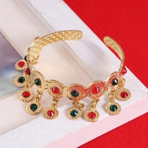Cubic Zirconia Baby Bracelet Gold Color Bangle For Kids Jewelry With Red Blue Stone