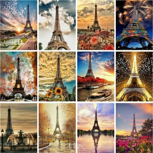Diy 5d Full Diamond Embroidery Scenery Square Round Diamond Painting Paris Tower Mosaic Furniture Decoration Hobby Gift