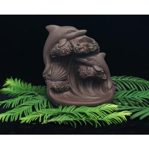 Ceramic backflowing incense burner purple sand sandalwood home decor figurines incense base Dolphin shell Ornaments gift