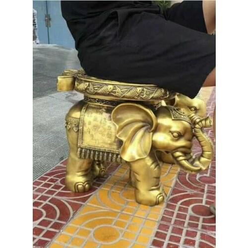 Classical brass carved auspicious animal fortune fish Elephant stool Pair