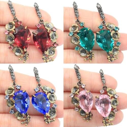 47x18mm Neo-Gothic 18g Vintage 18x15mm Jewelry Set Earrings Pendant Created Green Peridot Flower Women Black Gold Daily Wear