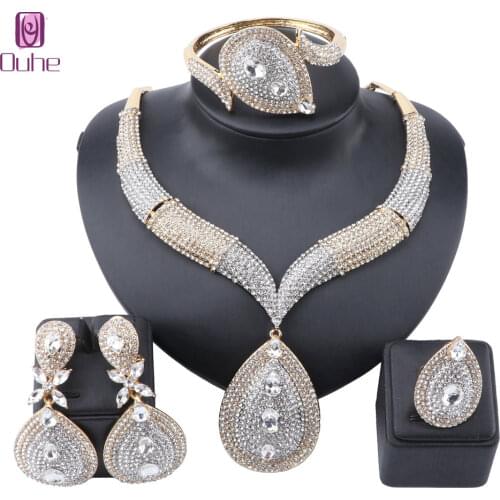 Rhinestone Bridesmaid Jewelry Sets For Women Necklace and Earring Set for Wedding Party with Crystal Bracelet Ring Jewelry Set
