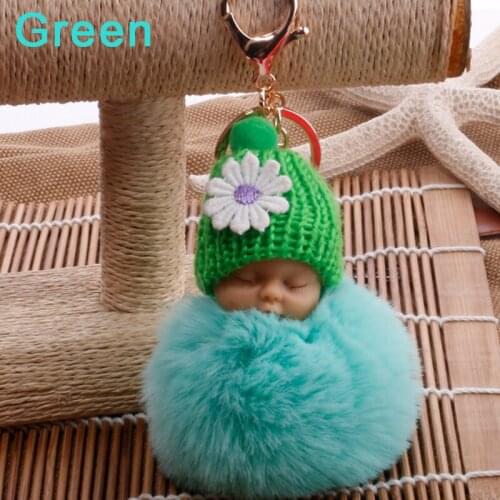 Cute Pompom Sleeping Baby Keychain Fluffy Plush Doll Keychains Women Girl Bags Cars Key Ring Gift Charming Decoration