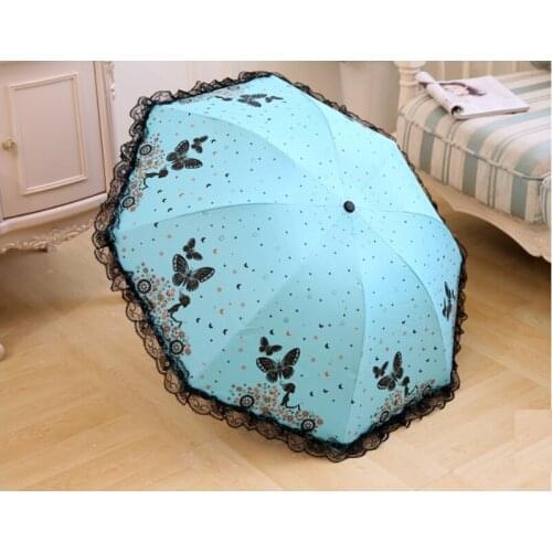 Ins Cute Chillren Sunny And Riany 3 Floding Blackcoating Butterfly Umbrella