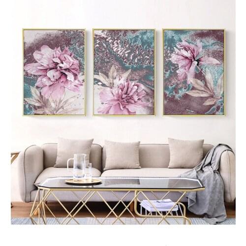 3Piece Diamond Painting Full Square Round Drill 5D Diy Triptych Abstract Painting Diamond embroidery Pink Flowers Mosaic N1249
