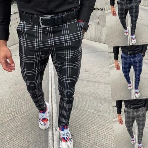 Autumn Fashion Skinny Striped Pants Mens Casual Plaid Dress Pants Harajuku Fashion Street Wear Pants