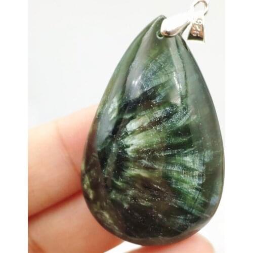 Natural Green Seraphinite Pendant Crystal Women Men Water Drop 46x29mm Crystal Seraphinite Necklace AAAAA