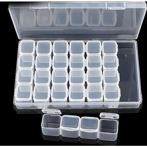 12/28 Grid Compartment Transparent Medicine Box Jewellery Packing Plastic Removable Box Nail Art Tool Storage Case New