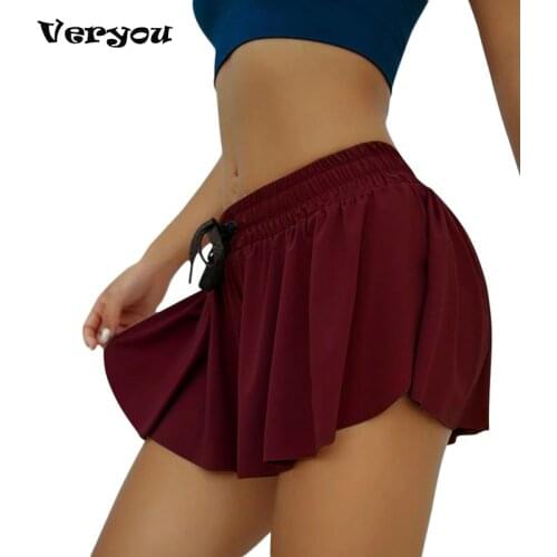 Sexy Womens Sports Shorts Athletic Workout Fitness Fitness Fake Two Piece Two In one Culottes Solid Breathable Women Shorts
