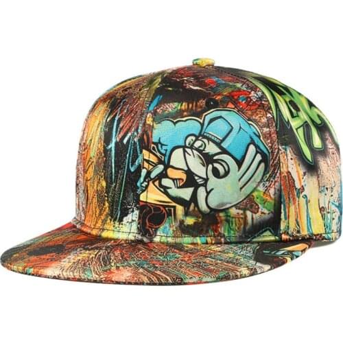 Hip hop hat female 3D graffiti flat brim hip hop hat male hat baseball cap cartoon pattern bucket hat baseball cap panama