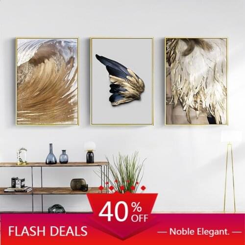 Nordic Decor Feathers Christmas Canvas Painting White Poster And Print Unique Modern Golden Bird Feather Wall Art Room Bedroom F