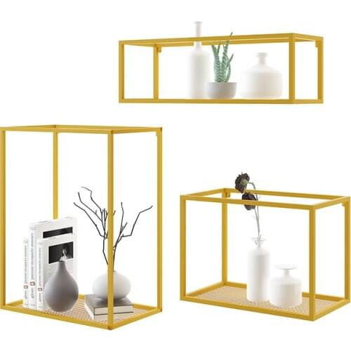 Nordic decorative frame wall shelf living room wall creative lattice wall mount bedroom loft wrought iron bookshelf