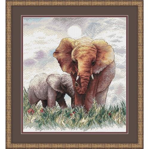 Fishxx Precision Printing D857 Baby Elephant and Elephant Mother Animal Embroidery Kit Cross Stitch