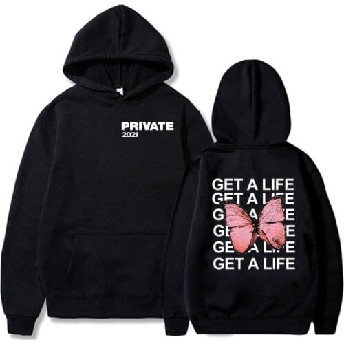Get A Life Latter Printing Private Butterfly Hoodies Fashion Winter Women Black Streetwear Oversized Harajuku Korean Sweatshirts