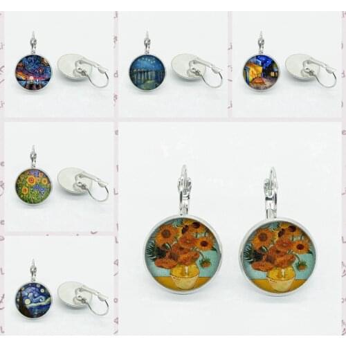 Vintage Art Oil Painting Earrings Van Gogh Dome Glass Pendant Earrings Women Jewelry