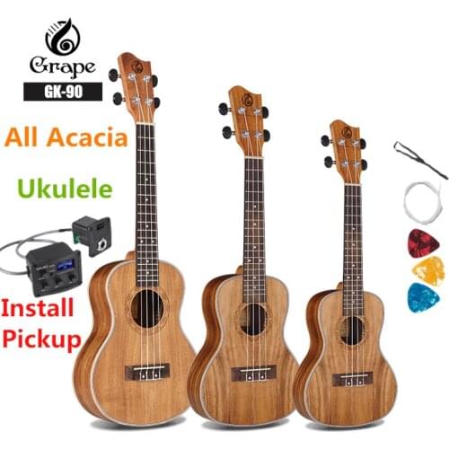 All Acacia Ukulele Soprano Concert Tenor 21 24 26 Inches Pickup Mini 4 Strings Ukelele Guitarra Travel Guitar Music Wood Color