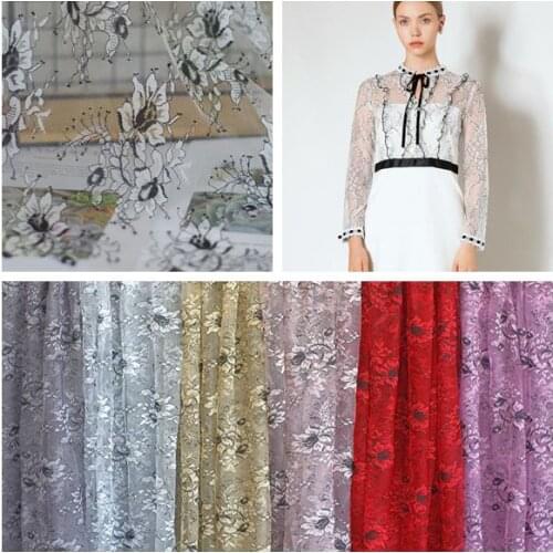 High-quality two-color embroidered net yarn lace fabric garment dress garment fabric DIY home textile handmade accessories