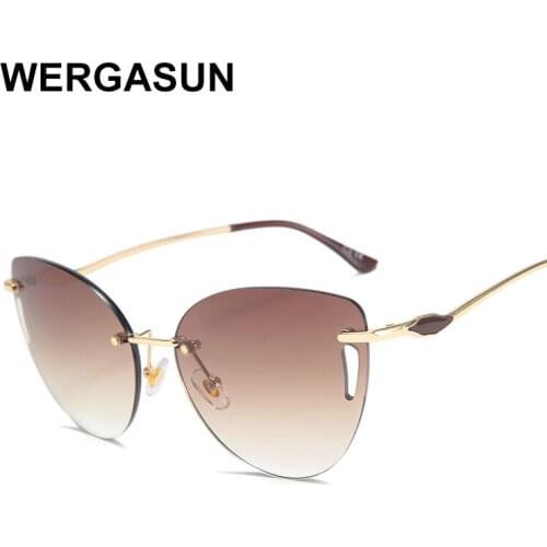 WERGASUN Cat eye Brand Sunglasses Women Designer Vintage Metal Reflective sunglasses women female Oculos Gafas