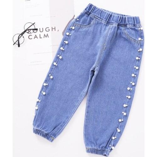 V-TREE Jeans For Girls Side Beading Cute Kids Pencil Pants Casual Girls Clothes Elastic Childrens Overalls 2020 Autumn New