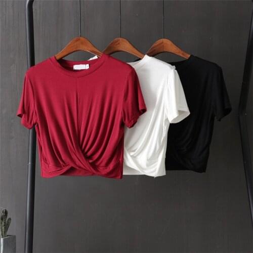 Modal women t-shirts 2020 summer new o-neck short high waist solid casual all match sexy female pulls tops tees