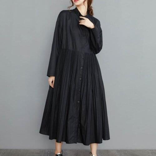 2021 Autumn New Fashion Women Shirt Dress Long Sleeve Stand Collar Button Casual Long Dress Plus Size WomenS Clothing Vestidos