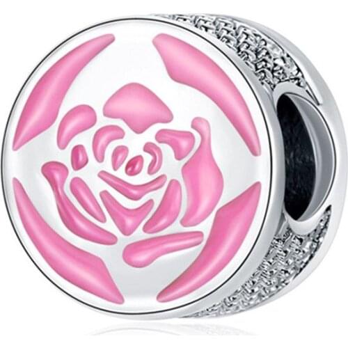 1Pcs New Pink Rose Pendant DIY Beads Suitable for Original Pandora Charm Bracelet Ladies Jewelry Making Gifts