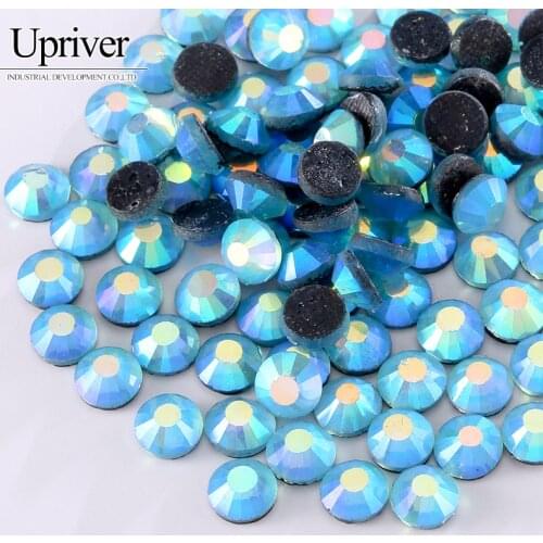 DMC Glass Crystals Stones Aquamarine AB Hotfix Rhinestones For Clothing Weeding Dress Deoration Rhinestones 1440Pcs