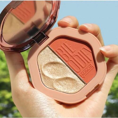 2 Color Highlighter With Blush Facial Bronzers Palette Makeup Glow Face Contour Shimmer Powder Illuminator Highlight Cosmetics