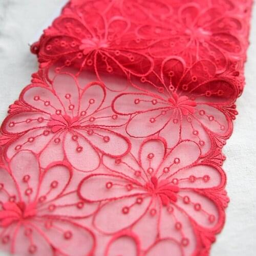 3Meter/lot Wide 19CM Red lace trim polyester big flower embroidered diy material X452