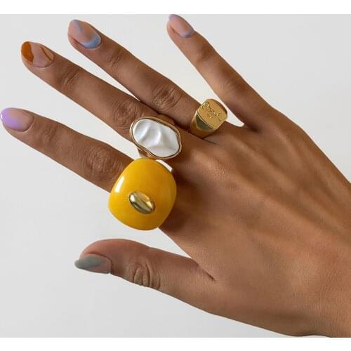 3 Pcs/set European American Metal Shaped Stone Ring Fashion Creative Rose Open Ring Exaggerated Oval Acrylic Rings for Women