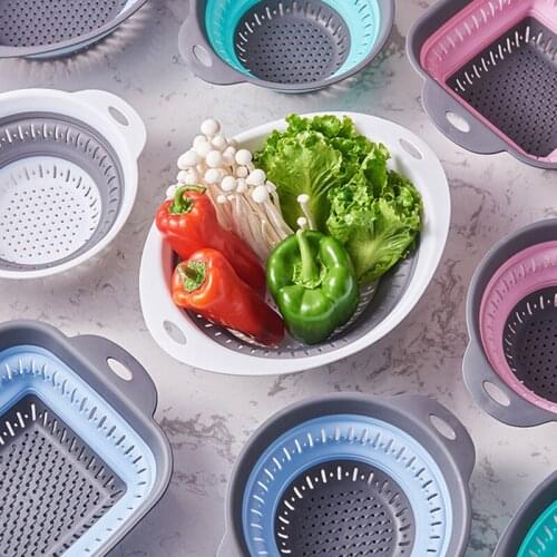 3PCS Creative Retractable Silicone Drain Basket Multifunctional Kitchen Strainer Vegetable And Fruit Storage Baskets With Handle