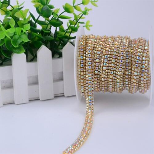 5Yards 3 Rows Crystal Rhinestone Trim Gold Silver Base With Claw Dress Decoration Trim Applique Sew On Garment Bags 9mm